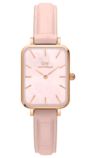 Daniel Wellington Quadro Pressed Mother of Pearl Pink Dial Pink Leather Strap Watch For Women - DW00100508