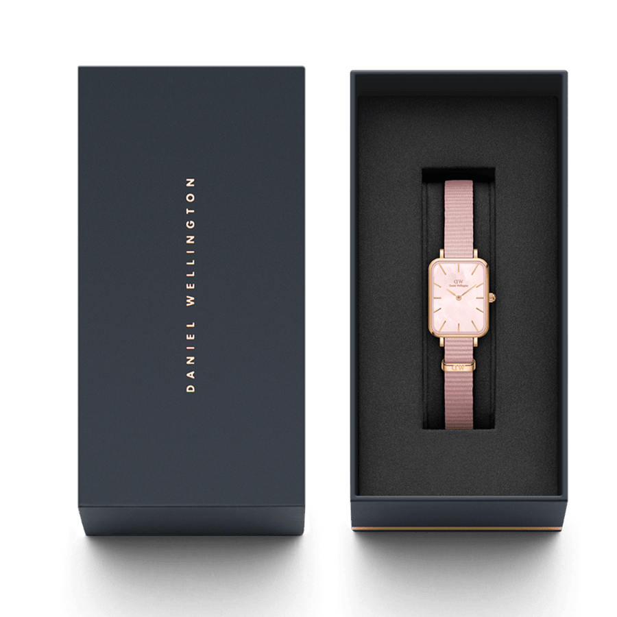 Daniel Wellington Quadro Pressed Mother of Pearl Pink Dial Pink Nylon Strap Watch For Women - DW00100509