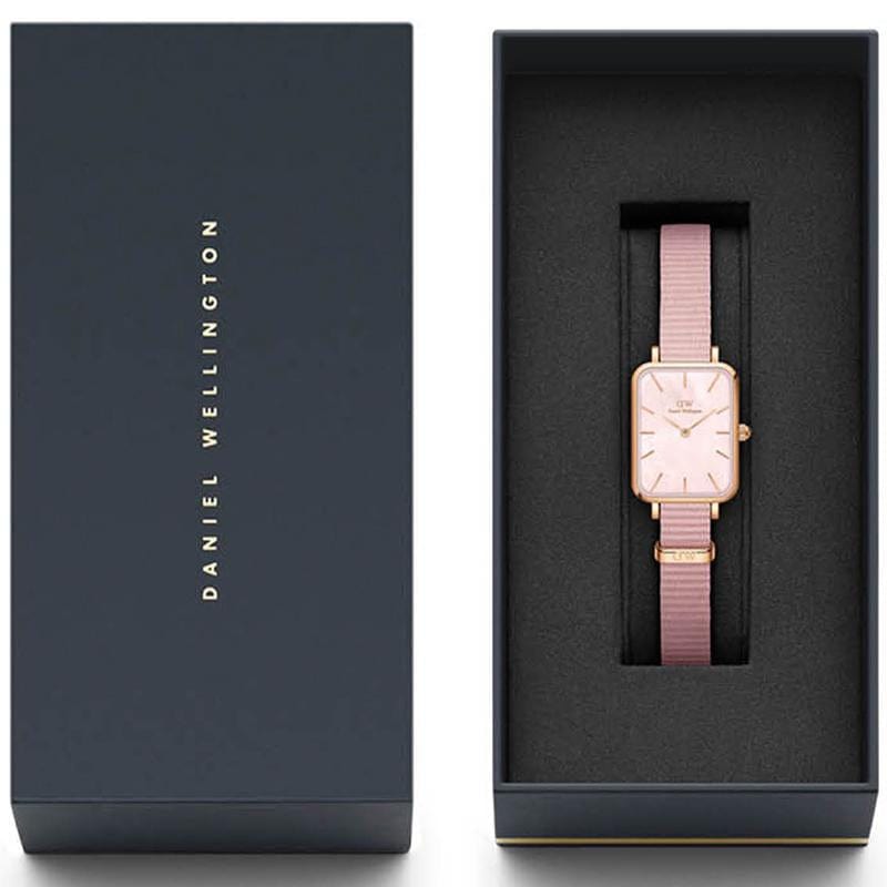 Daniel Wellington Quadro Pressed Mother of Pearl Pink Dial Pink Nylon Strap Watch For Women - DW00100509