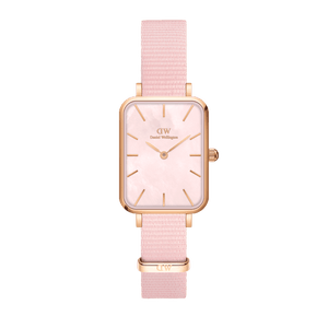 Daniel Wellington Quadro Pressed Mother of Pearl Pink Dial Pink Nylon Strap Watch For Women - DW00100509