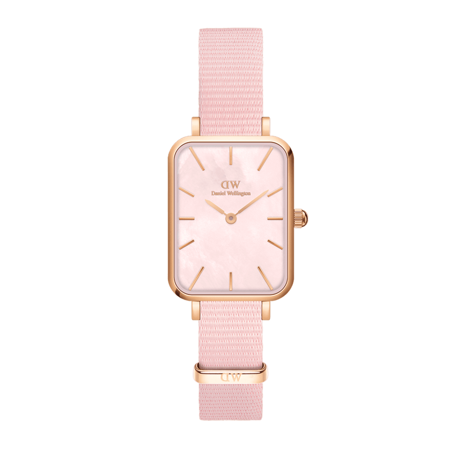 Daniel Wellington Quadro Pressed Mother of Pearl Pink Dial Pink Nylon Strap Watch For Women - DW00100509