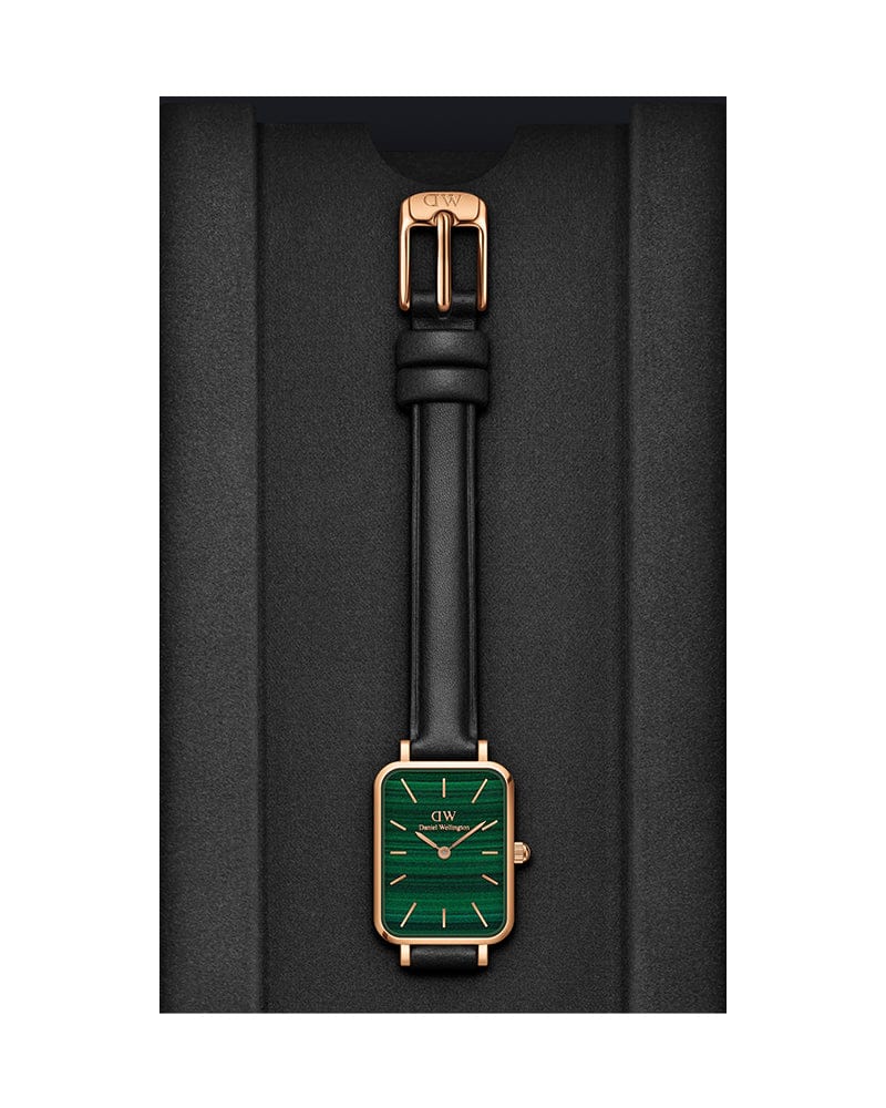 Daniel Wellington Quadro Pressed Sheffield Green Dial Black Leather Strap Watch For Women - DW00100439