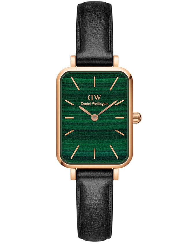 Daniel Wellington Quadro Pressed Sheffield Green Dial Black Leather Strap Watch For Women - DW00100439