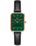 Daniel Wellington Quadro Pressed Sheffield Green Dial Black Leather Strap Watch For Women - DW00100439