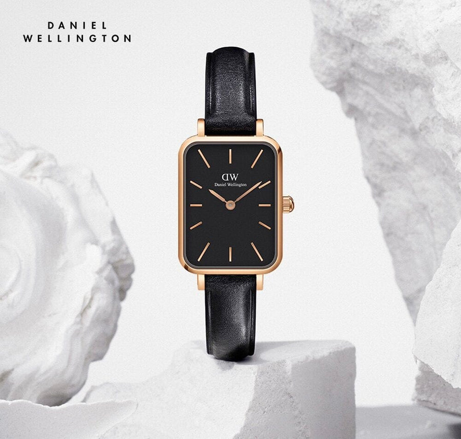 Daniel Wellington Quadro Sheffield Black Dial Black Leather Strap Watch For Women - DW00100435