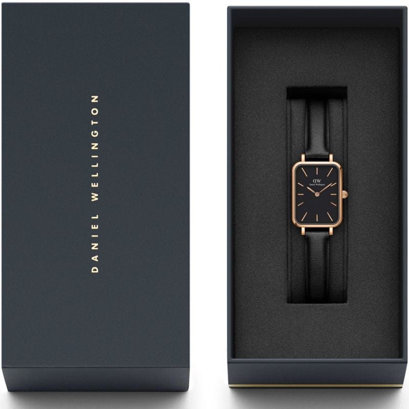Daniel Wellington Quadro Sheffield Black Dial Black Leather Strap Watch For Women - DW00100435