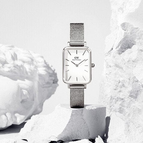 Daniel Wellington Quadro Sterling White Dial Silver Mesh Strap Watch For Women - DW00100438