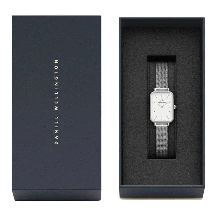 Daniel Wellington Quadro Sterling White Dial Silver Mesh Strap Watch For Women - DW00100438