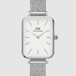Daniel Wellington Quadro Sterling White Dial Silver Mesh Strap Watch For Women - DW00100438