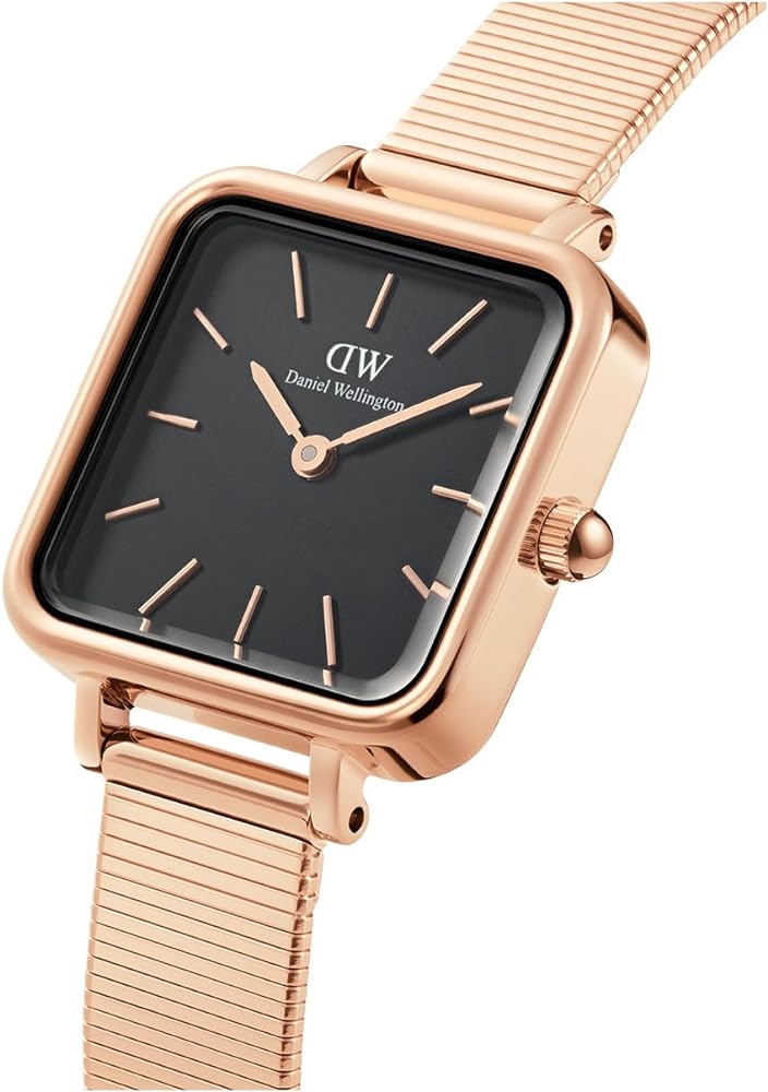 Daniel Wellington Quadro Studio Black Dial Rose Gold Mesh Strap Watch For Women - DW00100518