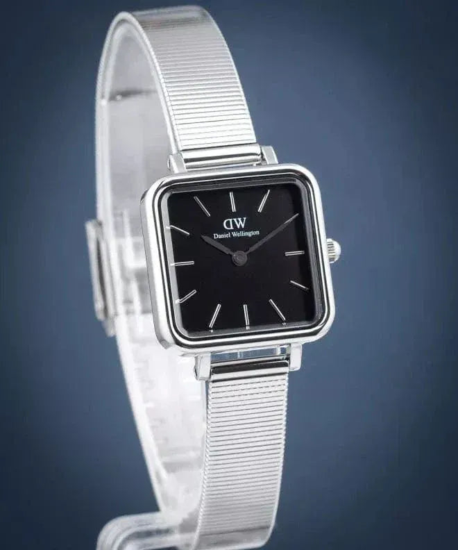 Daniel Wellington Quadro Studio Black Dial Silver Mesh Strap Watch For Women - DW00100522