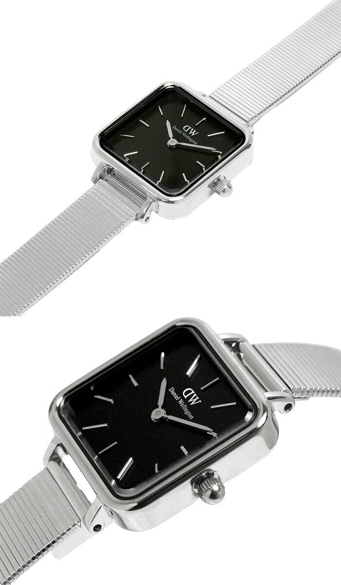 Daniel Wellington Quadro Studio Black Dial Silver Mesh Strap Watch For Women - DW00100522