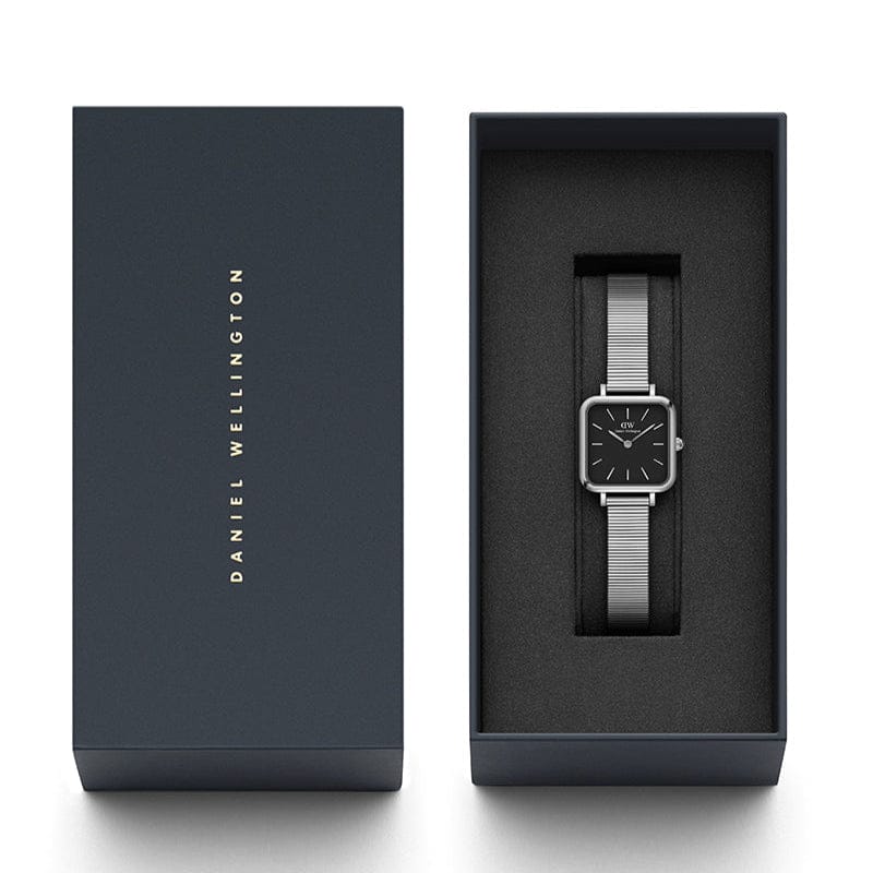 Daniel Wellington Quadro Studio Black Dial Silver Mesh Strap Watch For Women - DW00100522