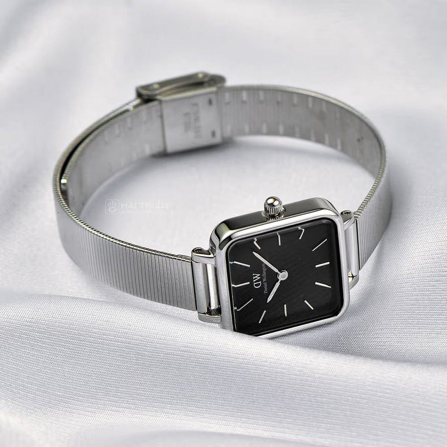 Daniel Wellington Quadro Studio Black Dial Silver Mesh Strap Watch For Women - DW00100522