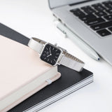 Daniel Wellington Quadro Studio Black Dial Silver Mesh Strap Watch For Women - DW00100522