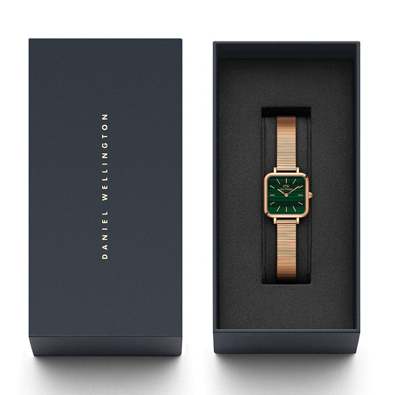 Daniel Wellington Quadro Studio Green Dial Rose Gold Mesh Strap Watch For Women - DW00100520