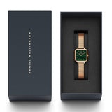 Daniel Wellington Quadro Studio Green Dial Rose Gold Mesh Strap Watch For Women - DW00100520