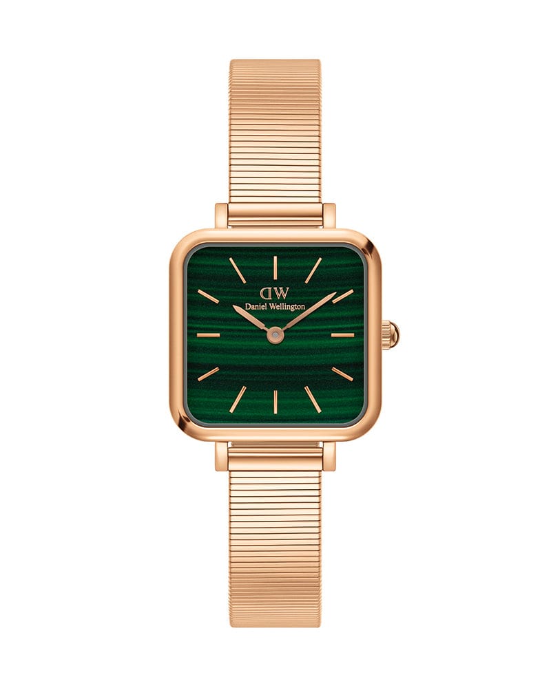 Daniel Wellington Quadro Studio Green Dial Rose Gold Mesh Strap Watch For Women - DW00100520