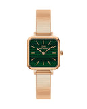 Daniel Wellington Quadro Studio Green Dial Rose Gold Mesh Strap Watch For Women - DW00100520