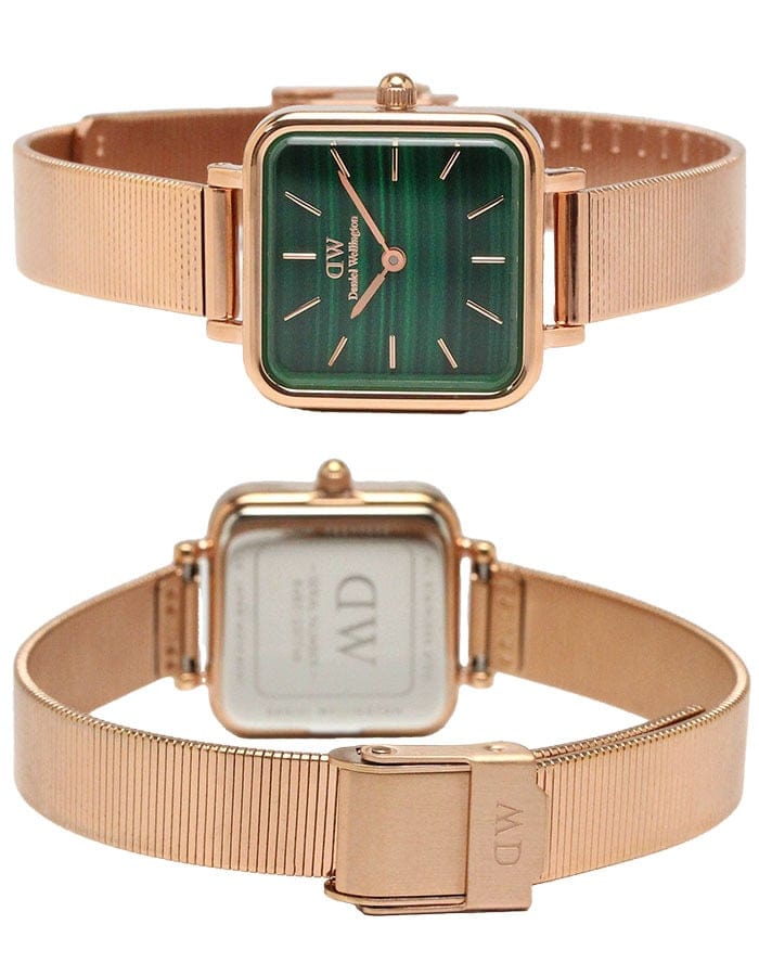 Daniel Wellington Quadro Studio Green Dial Rose Gold Mesh Strap Watch For Women - DW00100520