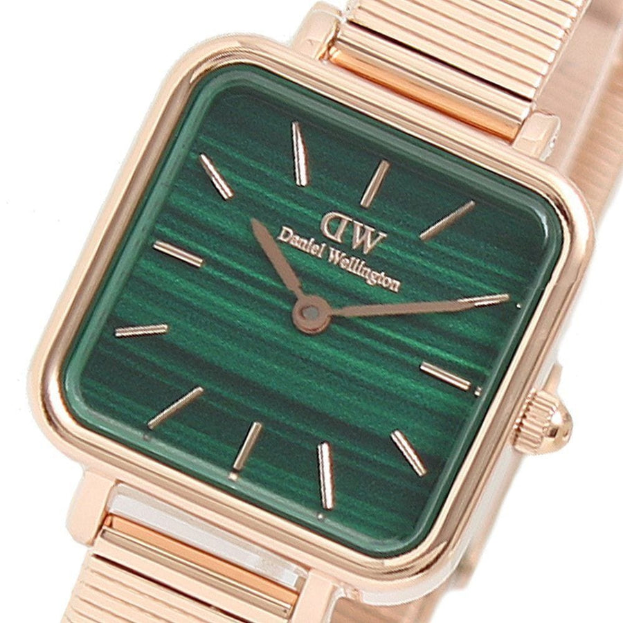Daniel Wellington Quadro Studio Green Dial Rose Gold Mesh Strap Watch For Women - DW00100520