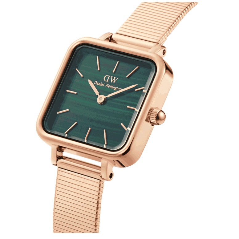 Daniel Wellington Quadro Studio Green Dial Rose Gold Mesh Strap Watch For Women - DW00100520
