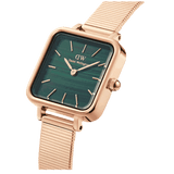 Daniel Wellington Quadro Studio Green Dial Rose Gold Mesh Strap Watch For Women - DW00100520