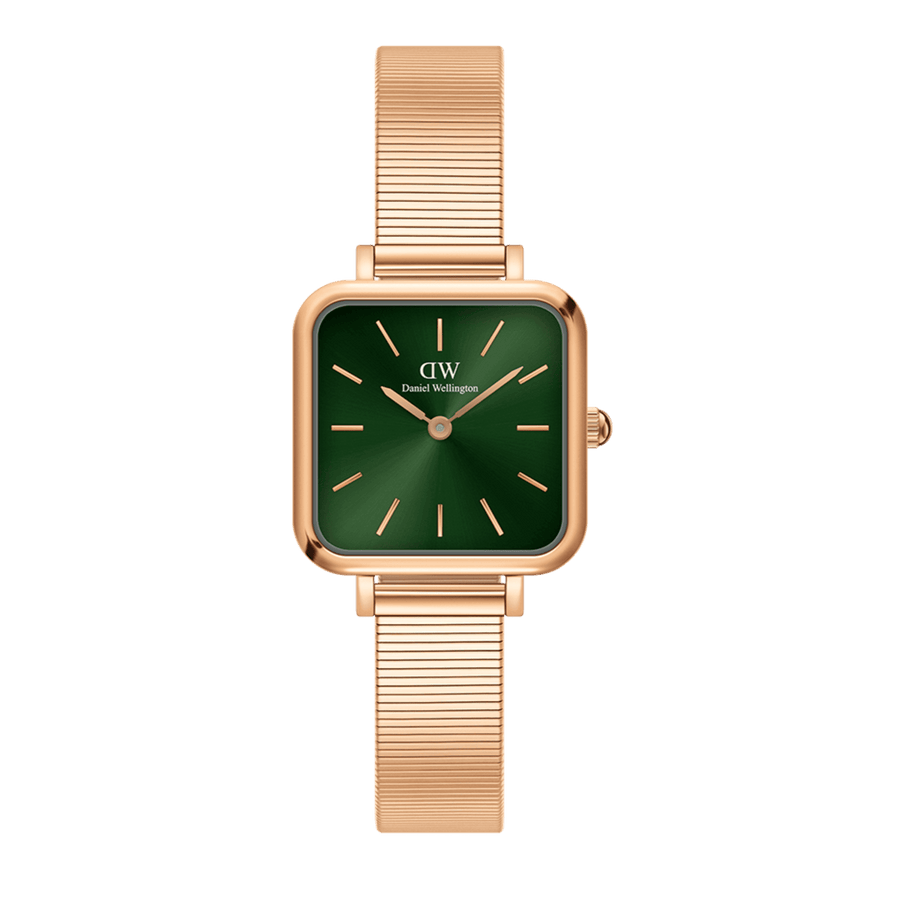 Daniel Wellington Quadro Studio Green Dial Rose Gold Mesh Strap Watch For Women - DW00100520
