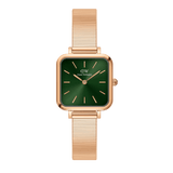 Daniel Wellington Quadro Studio Green Dial Rose Gold Mesh Strap Watch For Women - DW00100520