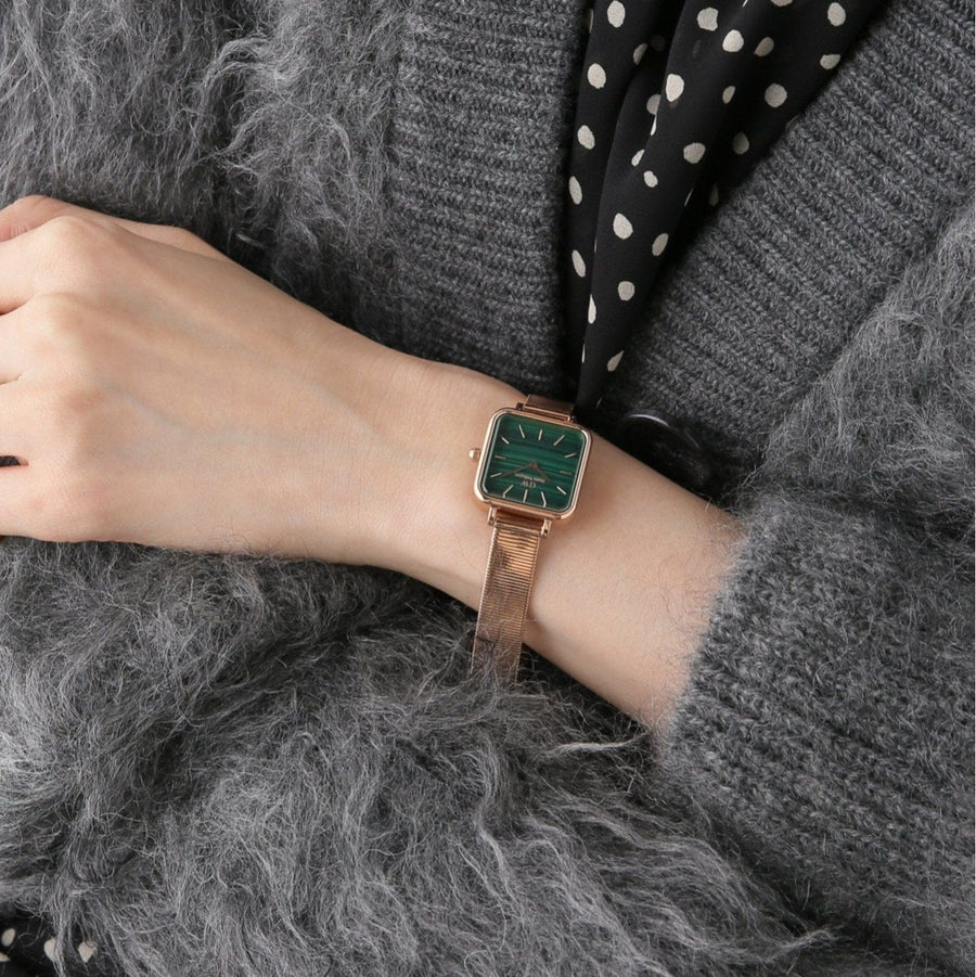 Daniel Wellington Quadro Studio Green Dial Rose Gold Mesh Strap Watch For Women - DW00100520