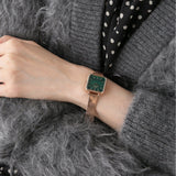 Daniel Wellington Quadro Studio Green Dial Rose Gold Mesh Strap Watch For Women - DW00100520