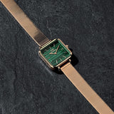 Daniel Wellington Quadro Studio Green Dial Rose Gold Mesh Strap Watch For Women - DW00100520