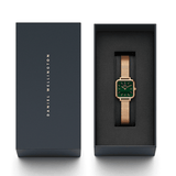 Daniel Wellington Quadro Studio Green Dial Rose Gold Mesh Strap Watch For Women - DW00100520