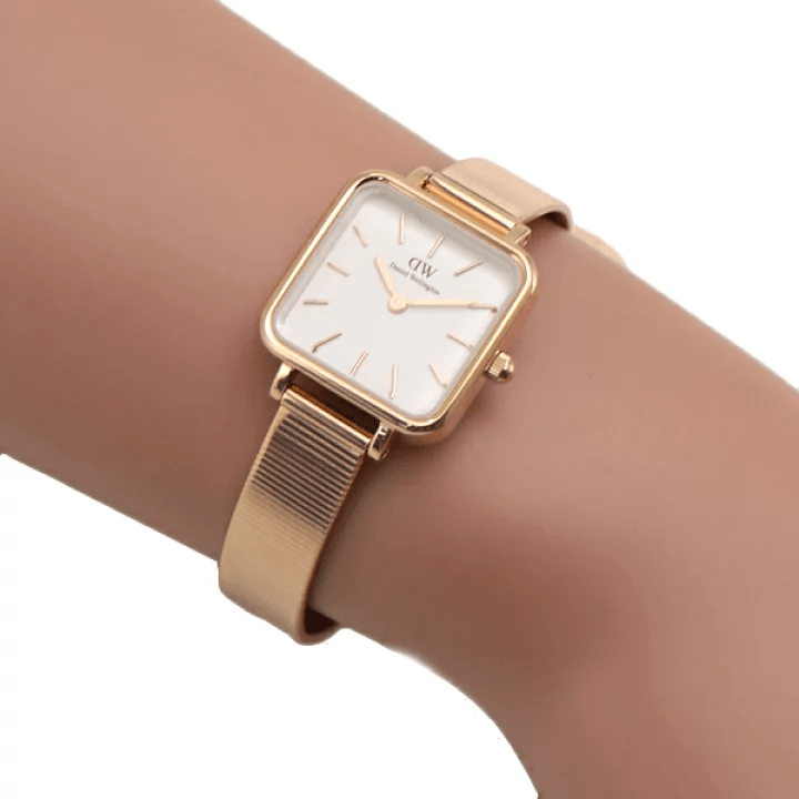 Daniel Wellington Quadro Studio White Dial Rose Gold Mesh Strap Watch For Women - DW00100517
