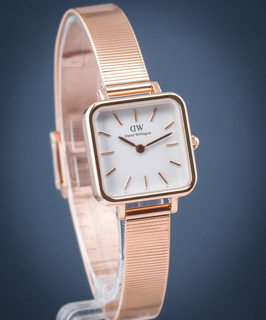 Daniel Wellington Quadro Studio White Dial Rose Gold Mesh Strap Watch For Women - DW00100517