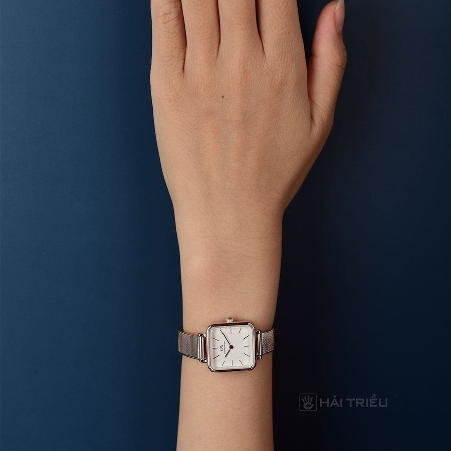 Daniel Wellington Quadro Studio White Dial Rose Gold Mesh Strap Watch For Women - DW00100517