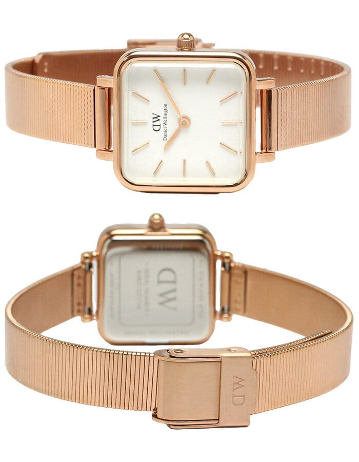 Daniel Wellington Quadro Studio White Dial Rose Gold Mesh Strap Watch For Women - DW00100517