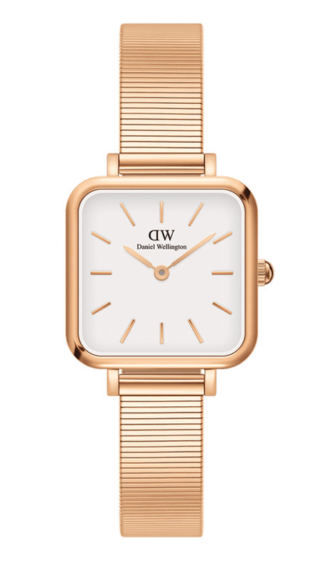 Daniel Wellington Quadro Studio White Dial Rose Gold Mesh Strap Watch For Women - DW00100517