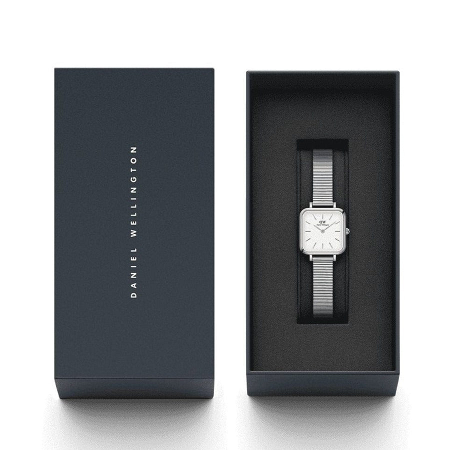 Daniel Wellington Quadro Studio White Dial Silver Mesh Bracelet Watch For Women - DW00100521