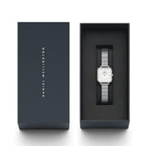 Daniel Wellington Quadro Studio White Dial Silver Mesh Bracelet Watch For Women - DW00100521