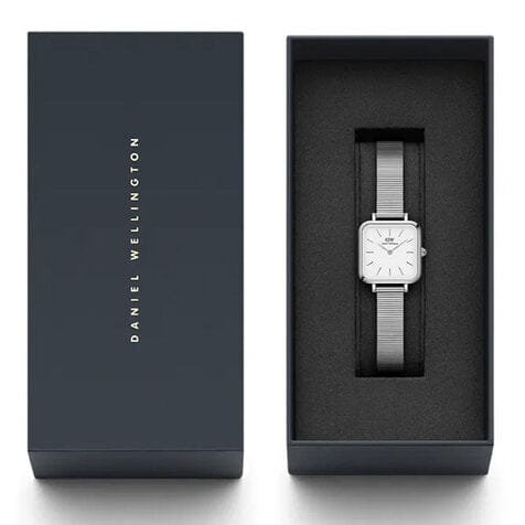 Daniel Wellington Quadro Studio White Dial Silver Mesh Bracelet Watch For Women - DW00100521