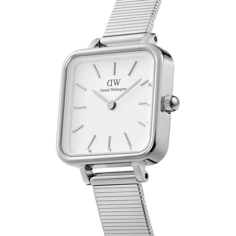 Daniel Wellington Quadro Studio White Dial Silver Mesh Bracelet Watch For Women - DW00100521