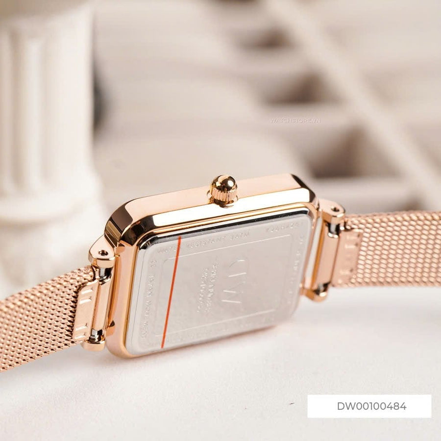 Daniel Wellington Quadro Unitone Rose Gold Dial Rose Gold Mesh Strap Watch For Women - DW00100484