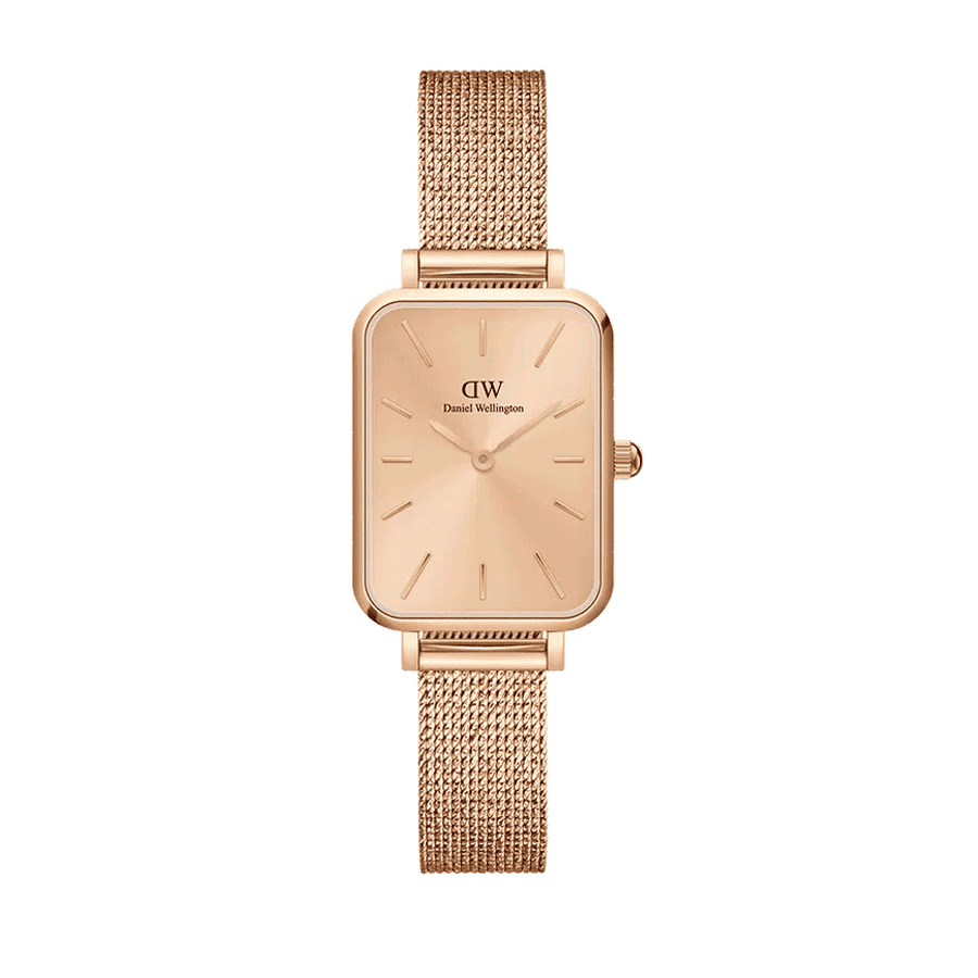 Daniel Wellington Quadro Unitone Rose Gold Dial Rose Gold Mesh Strap Watch For Women - DW00100484