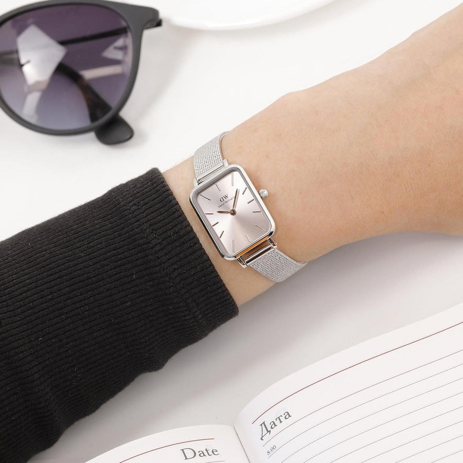 Daniel Wellington Quadro Unitone Silver Dial Silver Mesh Strap Watch For Women - DW00100486