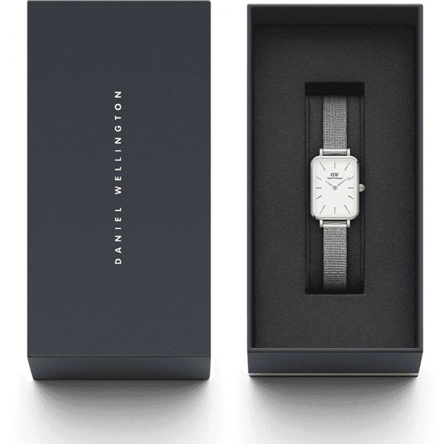 Daniel Wellington Quadro Unitone Silver Dial Silver Mesh Strap Watch For Women - DW00100486