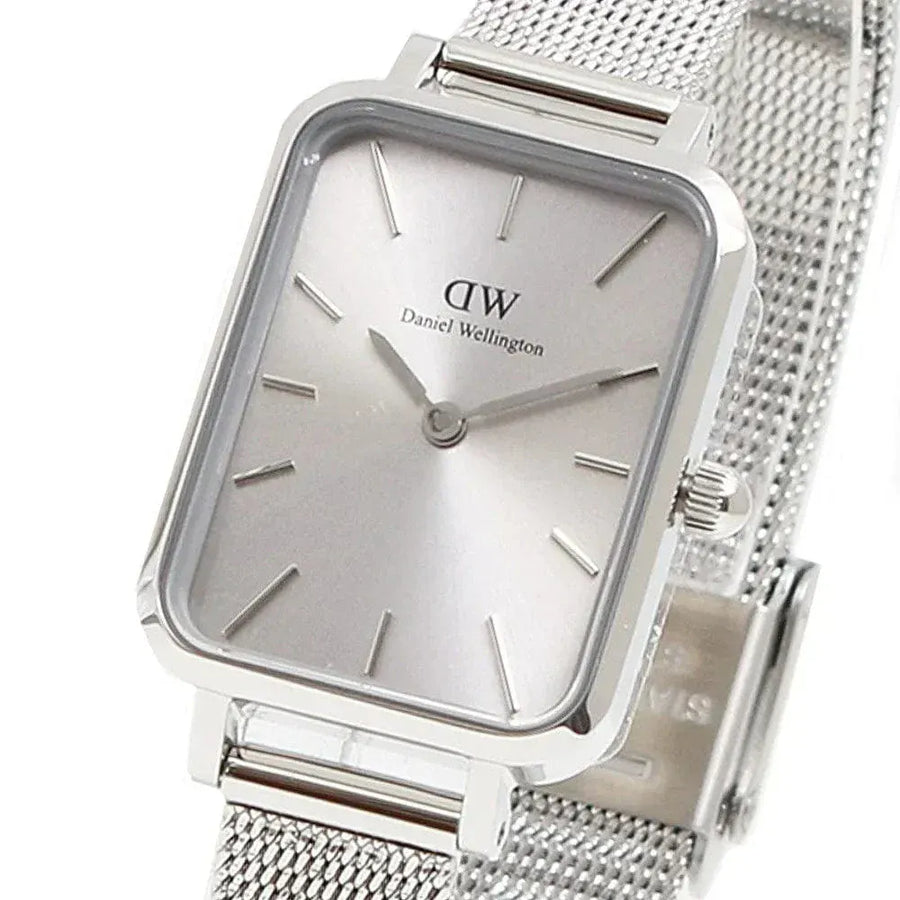 Daniel Wellington Quadro Unitone Silver Dial Silver Mesh Strap Watch For Women - DW00100486