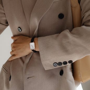 Daniel Wellington Quadro White Dial Black Leather Strap Watch For Women - DW00100434