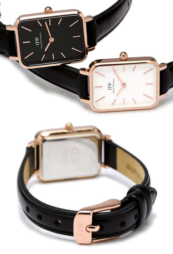 Daniel Wellington Quadro White Dial Black Leather Strap Watch For Women - DW00100434