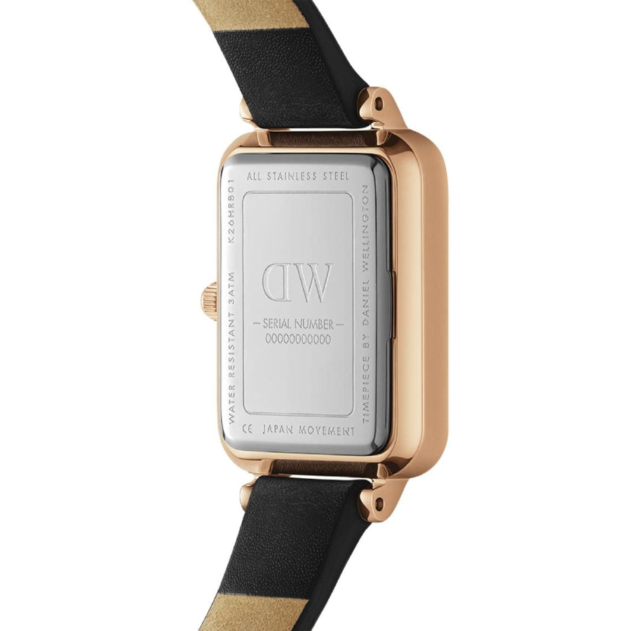 Daniel Wellington Quadro White Dial Black Leather Strap Watch For Women - DW00100434
